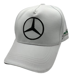 Official Mercedes-AMG Petronas Formula 1 Team hat featuring black cotton fabric, team logo on the front, adjustable strap, and Lewis Hamilton branding – perfect for F1 fans and motorsport enthusiasts.